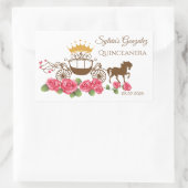 Koets, paarden, kroon, rozen Quinceanera Rechthoekige Sticker (Tas)