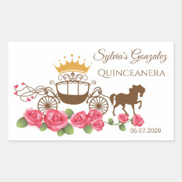 Koets, paarden, kroon, rozen Quinceanera Rechthoekige Sticker