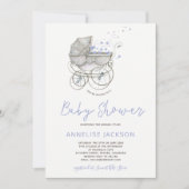  koets pastel blauw baby boy shower kaart (Voorkant)