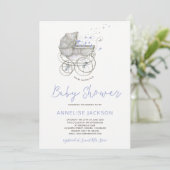  koets pastel blauw baby boy shower kaart (Staand voorkant)