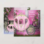 Koets Roze Prinses Verjaardagsfeestje Kaart (Voorkant / Achterkant)