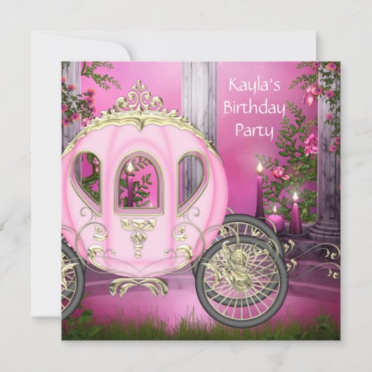 Koets Roze Prinses Verjaardagsfeestje Kaart (Voorkant)