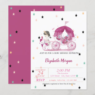 Koets, sterren, prinses babyshower kaart