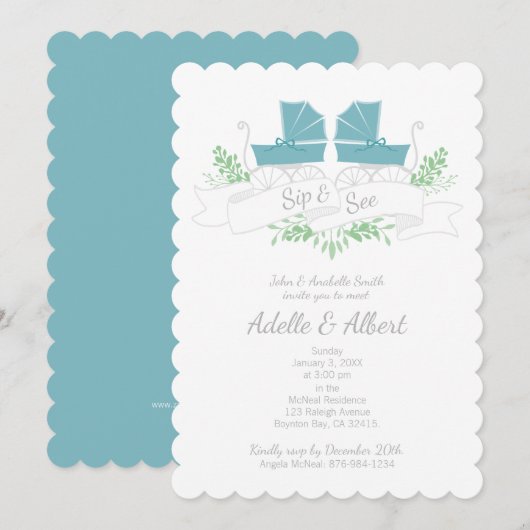 koetsier tweeling SIP & SEE blauw kinderwagen Kaart (Voorkant / Achterkant)