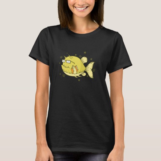 Koevis als nerd met aquarium met boek t-shirt (Voorkant)