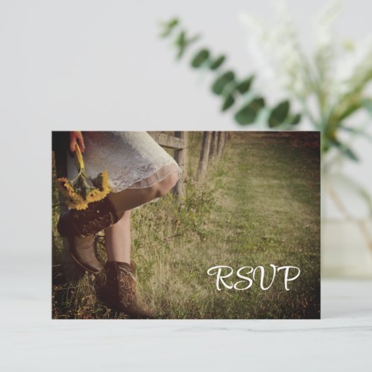Koeweit en Zonnebloemen Westerne bruiloft RSVP-Kaa RSVP Kaartje (Staand voorkant)