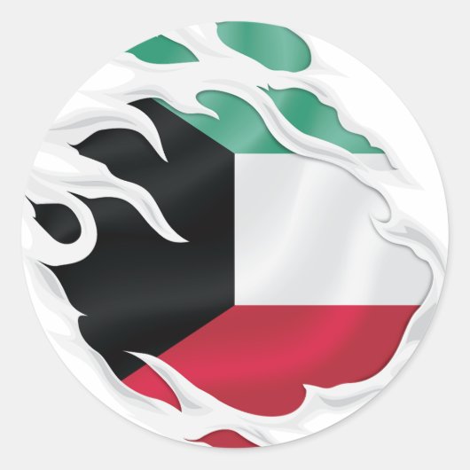 Koeweit Ripped Flag Classic Round Sticker (Voorkant)
