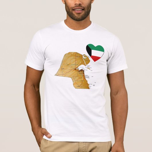 Koeweit Vlag Hart en Kaart T-shirt (Voorkant)