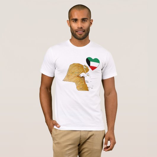 Koeweit Vlag Hart en Kaart T-shirt (Voorkant volledig)