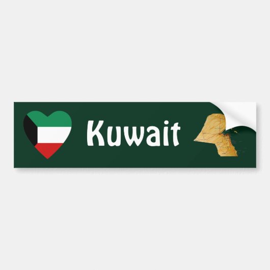 Koeweit Vlag Hart + Kaart Bumpersticker (Voorkant)