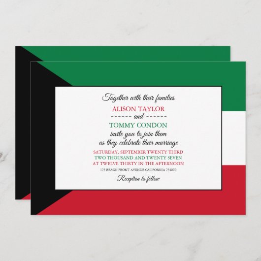 Koeweitse vlag, vlag van Koeweit bruiloft Kaart (Voorkant / Achterkant)