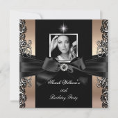 Koffee Beige Birthday Party Black Silver Foto Kaart (Voorkant)
