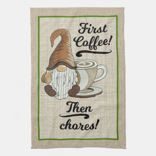 Koffee Gnome Dish of Chores Kitchen Towel Theedoek (Verticaal)