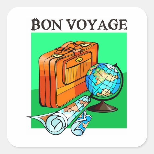 Koffer, bagage, kaart en globe: Bon Voyage!
Vierkante Sticker (Voorkant)