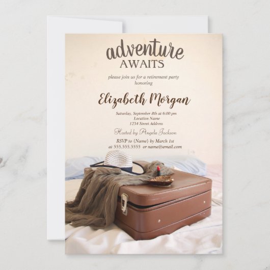 Koffer Hoed Lippenstift Afscheidsfeestje Kaart (Voorkant)