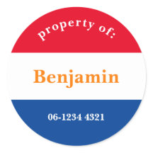 koffer sticker rood wit blauw met naam