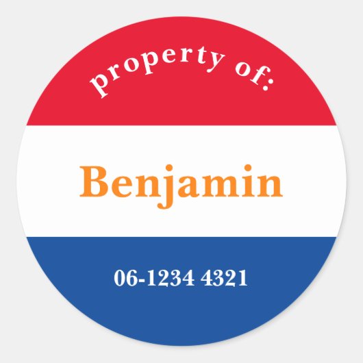 koffer sticker rood wit blauw met naam (Voorkant)