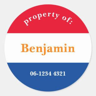 koffer sticker rood wit blauw met naam