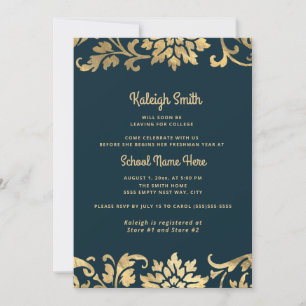 Kofferfeestje Navyblauw Vintage Goud Afstuderen Kaart