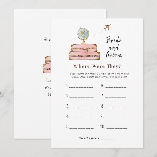 Koffers "Waar waren ze" Bruidsjonker spel Kaart (Voorkant / Achterkant)