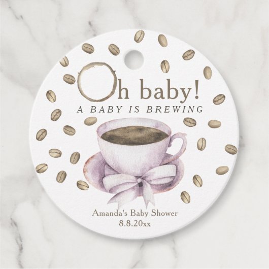 Koffie A baby brouwt Baby shower Bedankjes Labels (Voorkant)