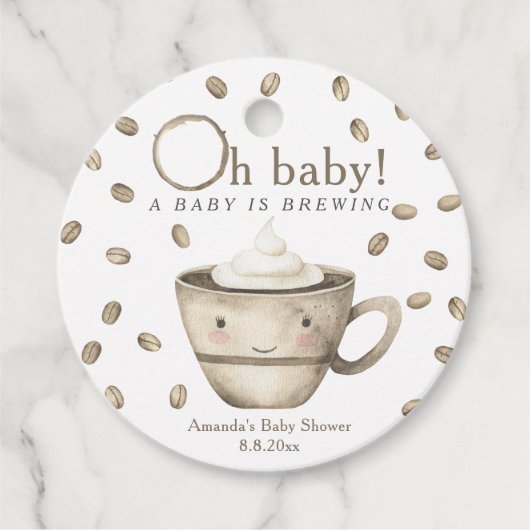 Koffie A baby brouwt Baby shower Bedankjes Labels (Voorkant)