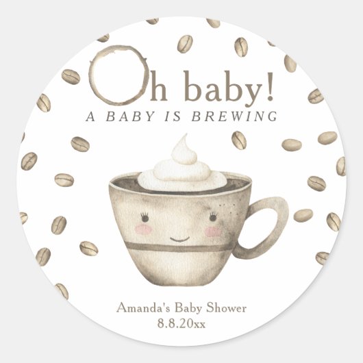 Koffie A baby brouwt Baby shower Ronde Sticker (Voorkant)