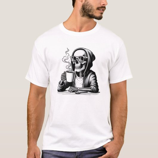 Koffie aan het bot - Funny Skeleton Coffee Design T-shirt (Voorkant)