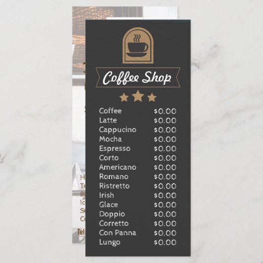 Koffie Aanpasbare winkel toevoegen sjabloon van he Menu (Voorkant / Achterkant)