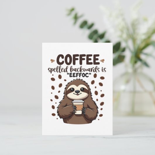 Koffie achterstevoren gespeld is eeffoC Cafeïne lu Briefkaart (Staand voorkant)