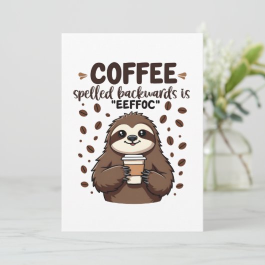 Koffie achterstevoren gespeld is eeffoC Cafeïne lu Kaart (Staand voorkant)