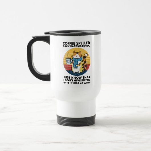 Koffie achterstevoren gespeld is EEFFOC - grappige Reisbeker (Links)