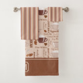 Koffie Afbeeldingen Streeppatroon Monogram Bad Handdoek (Insitu)