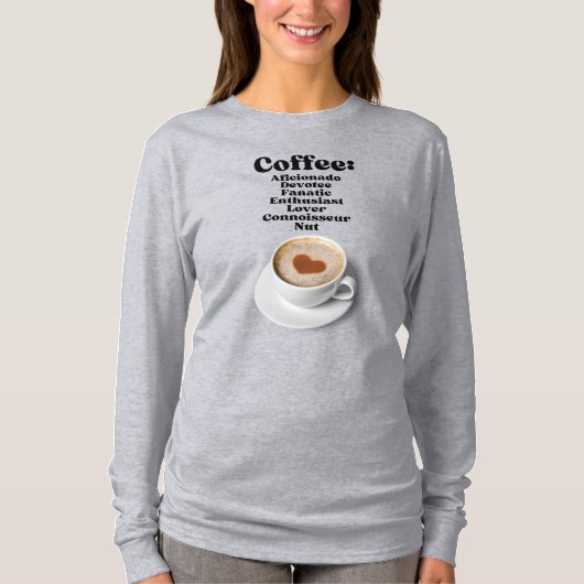 Koffie: Aficionado toegewijde fanatieke liefhebber T-shirt (Voorkant)