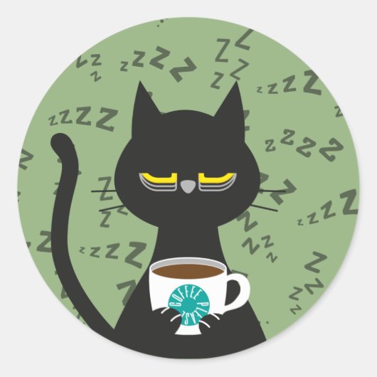 KOFFIE ALSJEBLIEFT! Sleepy Black Cat Sticker (Voorkant)