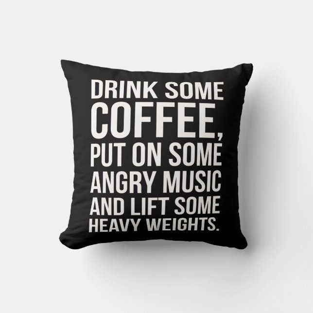 Koffie, Angry Music, Zware gewichten - Funny Worko Kussen (Voorkant)