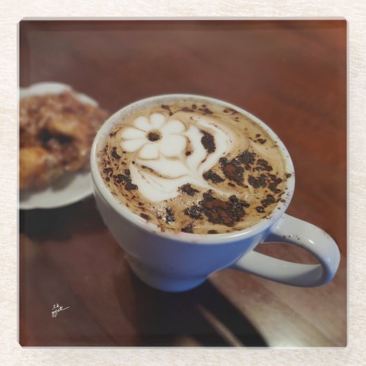 Koffie Art Cafe Latte Koffie Cup Rustiek Glazen Onderzetter (Voorkant)