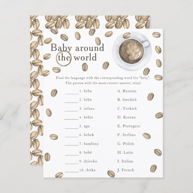 Koffie baby shower - Baby rond de wereld spel (Voorkant / Achterkant)