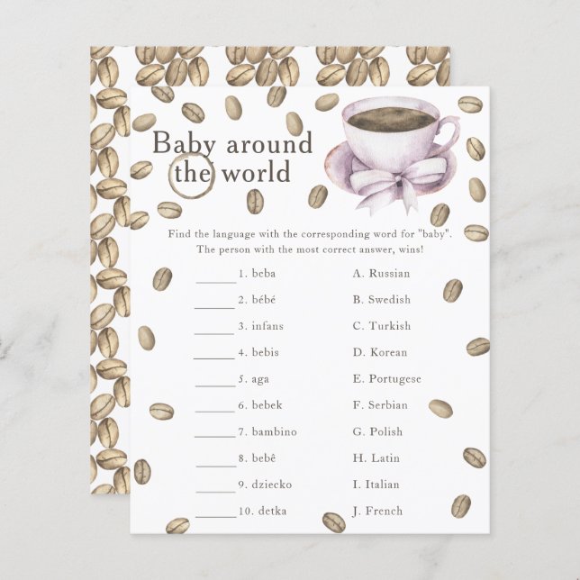 Koffie baby shower - Baby rond de wereld spel (Voorkant / Achterkant)