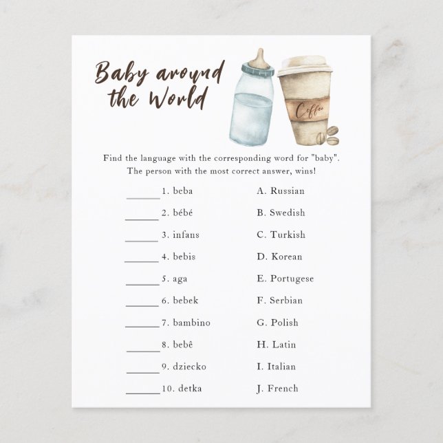 Koffie baby shower - Baby rond de wereld spel (Voorkant)
