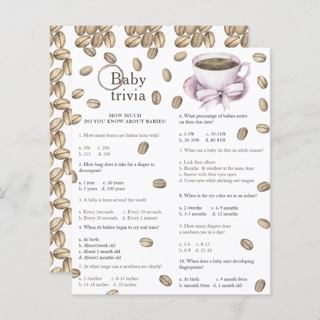 Koffie baby shower - Baby Trivia Game (Voorkant / Achterkant)