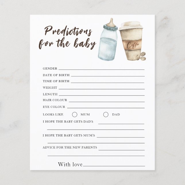 Koffie baby shower - voorspellingen en advies baby (Voorkant)