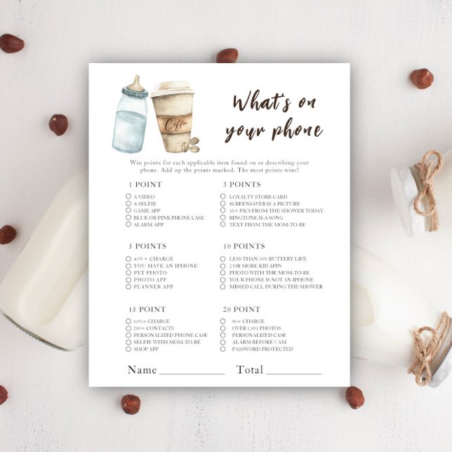 Koffie baby shower - Wat is er op uw telefoon spel (Creator heeft geüpload)