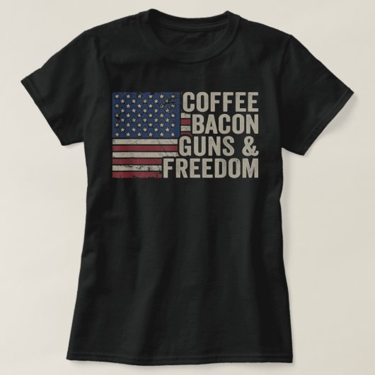 Koffie Bacon Pistolen & Freedom - BBQ Grill Pistoo T-shirt (Design voorkant)