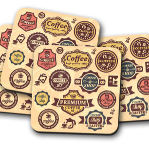 Koffie- badges   Coffee Cork Onderzetter set Glazen Onderzetter
