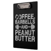 Koffie, Barbels en pindakter - Funny Workout Klembord (Links)