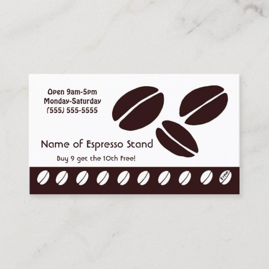 Koffie Bean Espresso Stand Loyalty Punch Card (Voorkant)