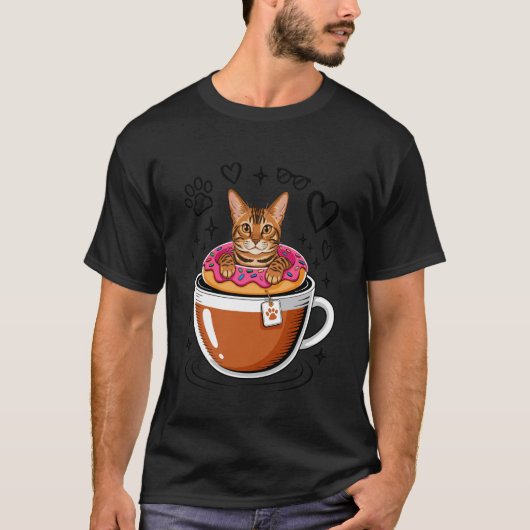 Koffie Bengaalse Kat Donut T-shirt (Voorkant)