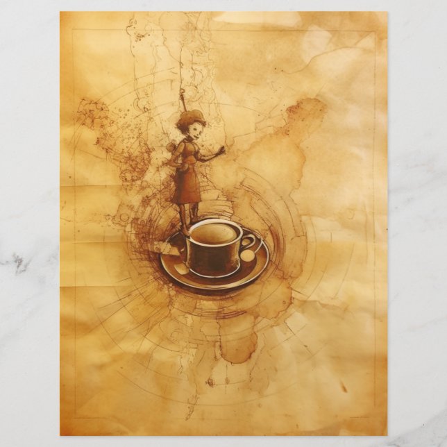 Koffie bevlekt document dame en koffiekop (Voorkant)