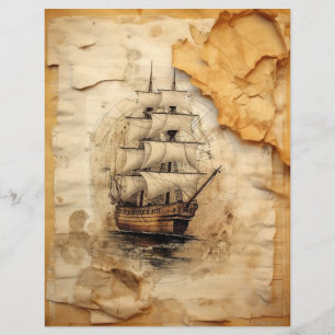 Koffie bevlekte collage zeilschip